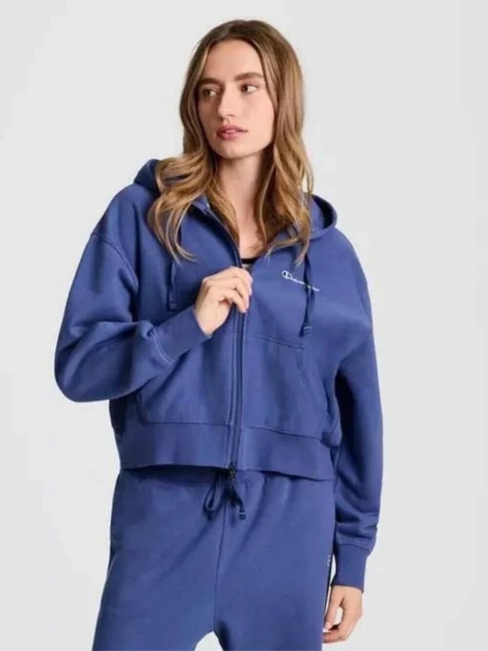 NWT New Champion Iconic Cropped Full Zip Hoodie In Gray Blue Size S